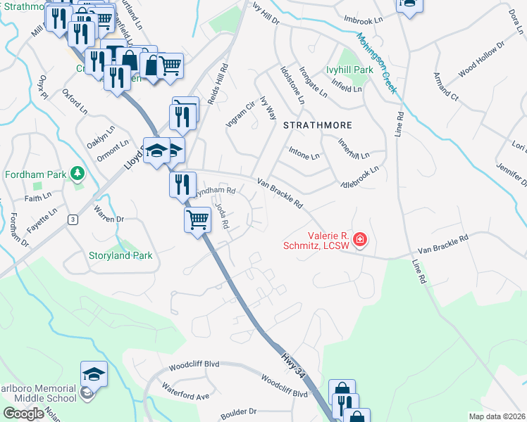 map of restaurants, bars, coffee shops, grocery stores, and more near 151 Eastwick Court in Matawan