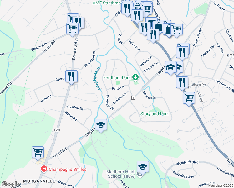map of restaurants, bars, coffee shops, grocery stores, and more near 8 Fawn Place in Monmouth County