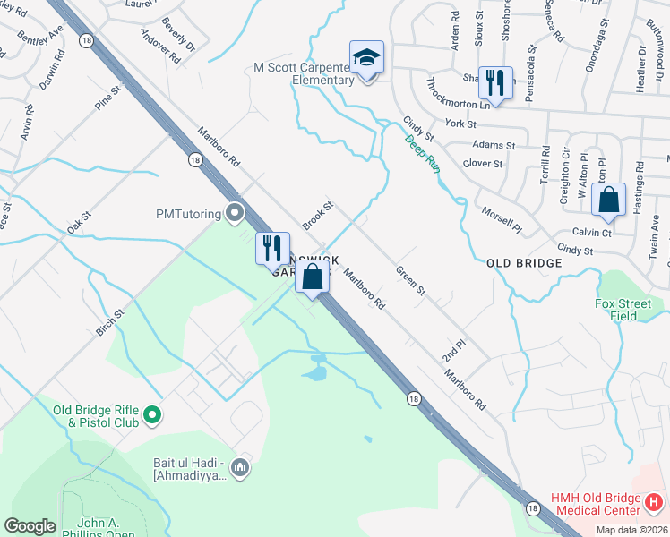 map of restaurants, bars, coffee shops, grocery stores, and more near 579 County Road 700 in Old Bridge
