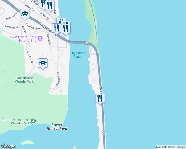 map of restaurants, bars, coffee shops, grocery stores, and more near 41 Waterview Way in Sea Bright