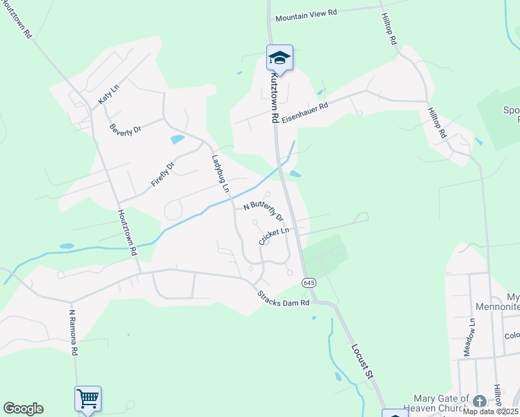 map of restaurants, bars, coffee shops, grocery stores, and more near 9 North Butterfly Drive in Myerstown