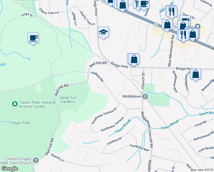map of restaurants, bars, coffee shops, grocery stores, and more near 29 Holmdel Middletown Road in Middletown Township