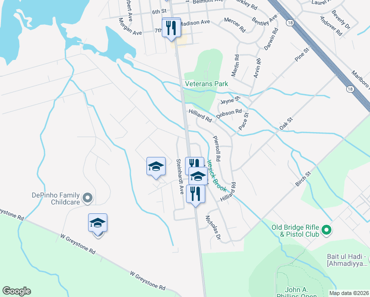 map of restaurants, bars, coffee shops, grocery stores, and more near 1283 Englishtown Road in Old Bridge