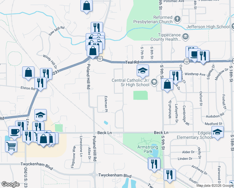 map of restaurants, bars, coffee shops, grocery stores, and more near 443 Lourdes Ln in Lafayette