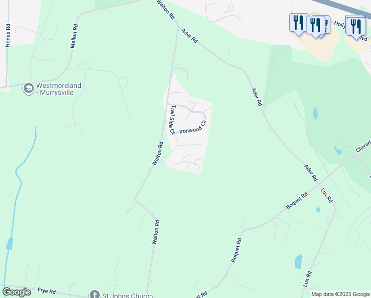 map of restaurants, bars, coffee shops, grocery stores, and more near 4014 Great Star Court in Jeannette