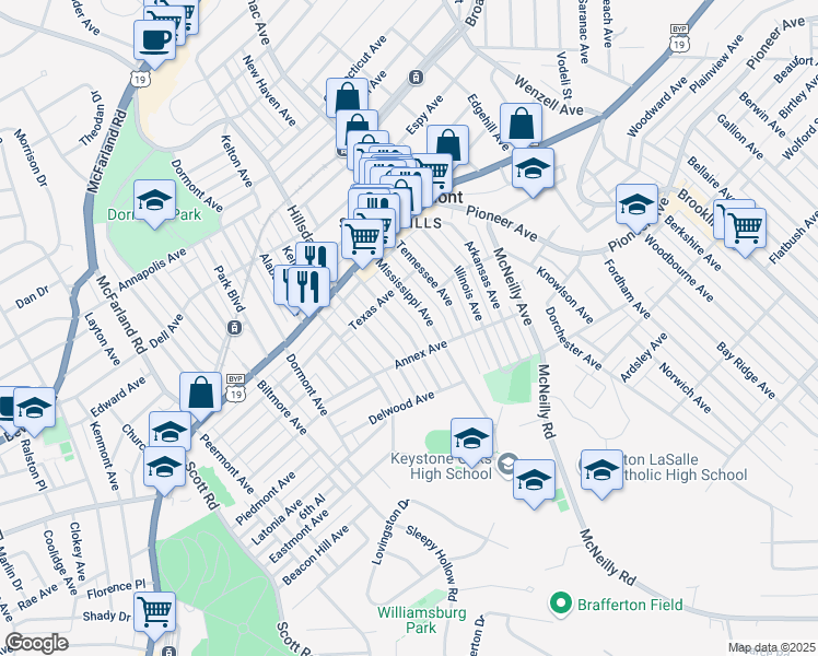map of restaurants, bars, coffee shops, grocery stores, and more near 1230 Wisconsin Avenue in Pittsburgh