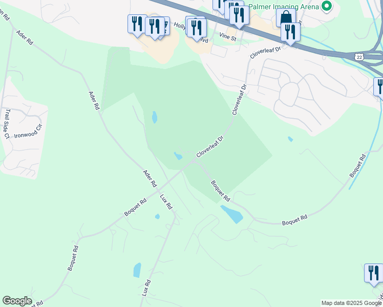 map of restaurants, bars, coffee shops, grocery stores, and more near 350-351 Cloverleaf Drive in Delmont