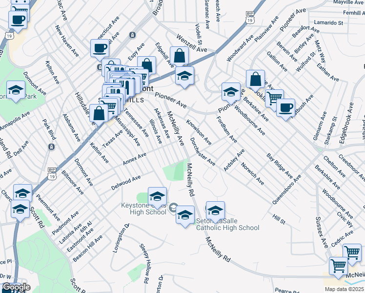 map of restaurants, bars, coffee shops, grocery stores, and more near 1133 McNeilly Avenue in Pittsburgh