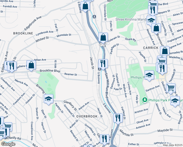 map of restaurants, bars, coffee shops, grocery stores, and more near 2024 Jacob Street in Pittsburgh