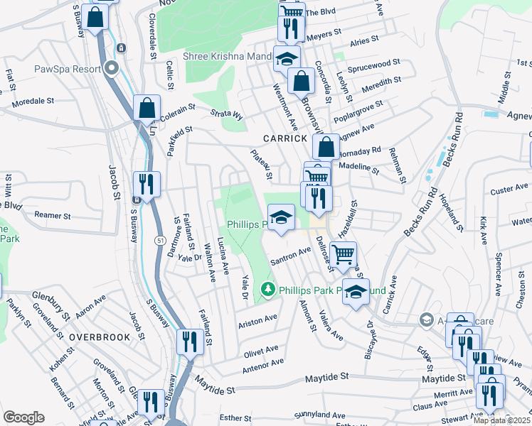 map of restaurants, bars, coffee shops, grocery stores, and more near 200 Parkfield Street in Pittsburgh