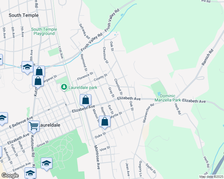 map of restaurants, bars, coffee shops, grocery stores, and more near 3425 Gray Street in Laureldale