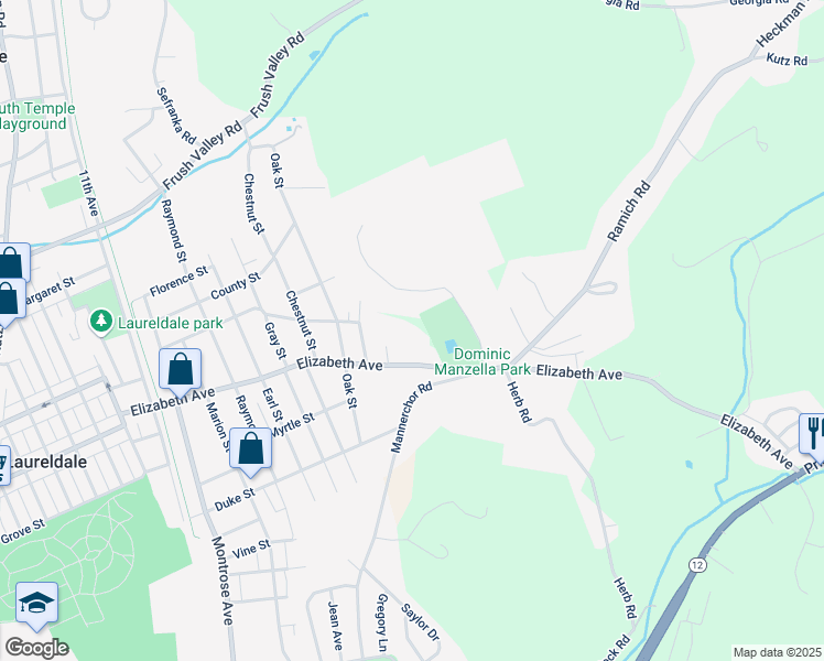 map of restaurants, bars, coffee shops, grocery stores, and more near 2125 Elizabeth Avenue in Laureldale