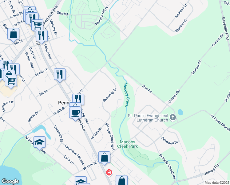 map of restaurants, bars, coffee shops, grocery stores, and more near 1028 Runaway Dr in Pennsburg