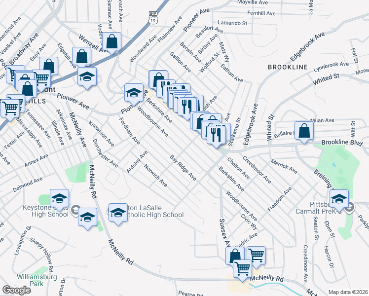 map of restaurants, bars, coffee shops, grocery stores, and more near 827 Woodbourne Avenue in Pittsburgh