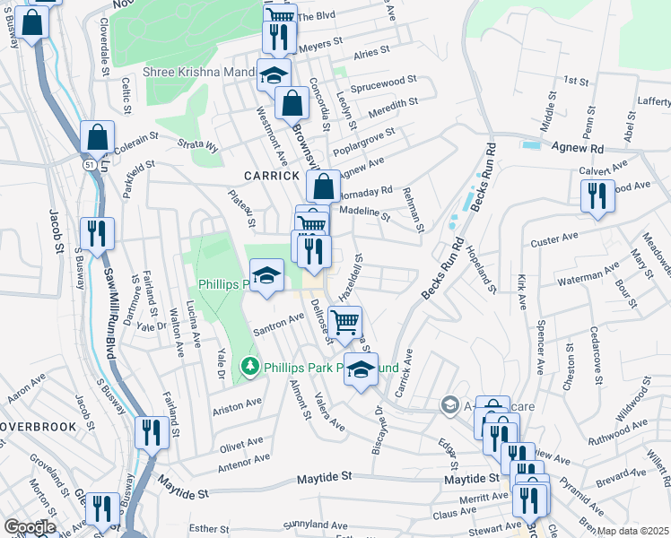 map of restaurants, bars, coffee shops, grocery stores, and more near 2133 Brownsville Rd in Pittsburgh