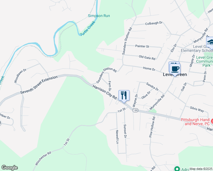 map of restaurants, bars, coffee shops, grocery stores, and more near 104 Plum Dr in Trafford