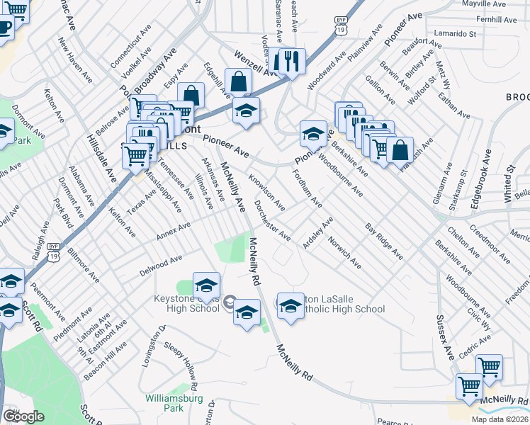 map of restaurants, bars, coffee shops, grocery stores, and more near 591 Dorchester Avenue in Pittsburgh