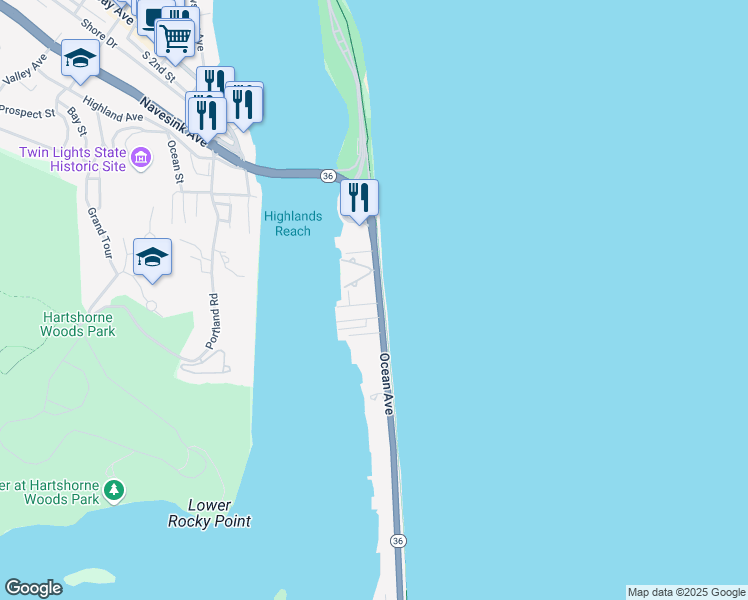 map of restaurants, bars, coffee shops, grocery stores, and more near 210 New Jersey 36 in Sea Bright