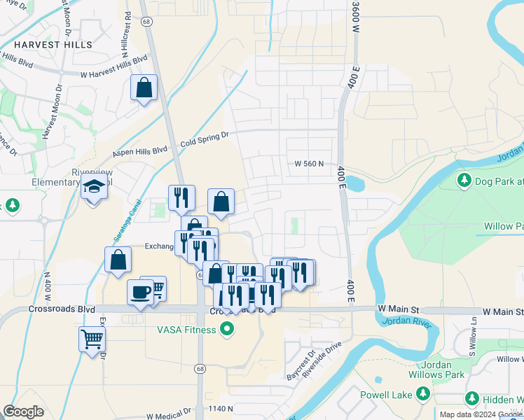 map of restaurants, bars, coffee shops, grocery stores, and more near Segovia Lane in Saratoga Springs