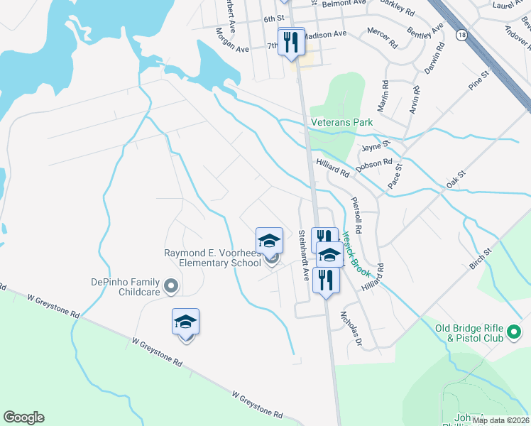 map of restaurants, bars, coffee shops, grocery stores, and more near 9 Prospect Street in Old Bridge
