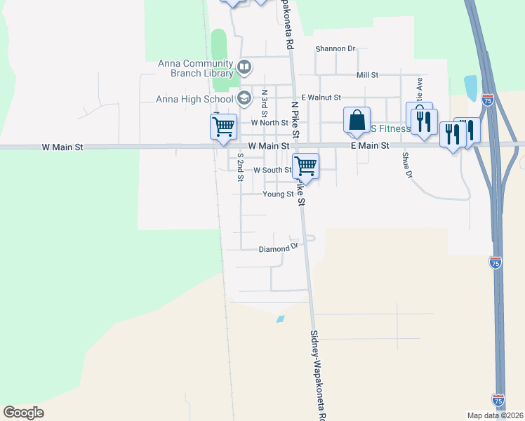 map of restaurants, bars, coffee shops, grocery stores, and more near 206 Emerald Circle in Anna