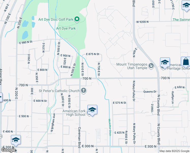 map of restaurants, bars, coffee shops, grocery stores, and more near 715 700 North in American Fork