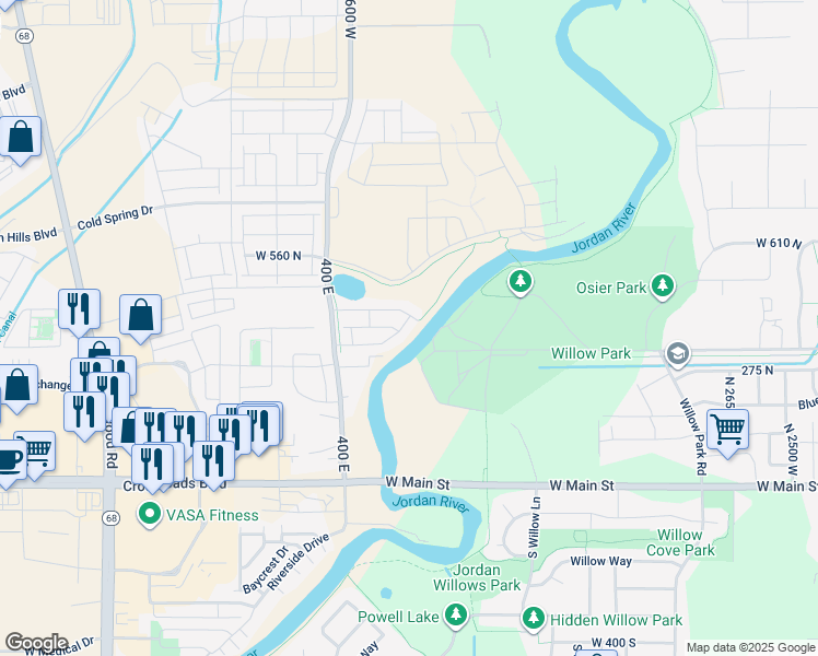 map of restaurants, bars, coffee shops, grocery stores, and more near 392 Grassland Drive in Lehi