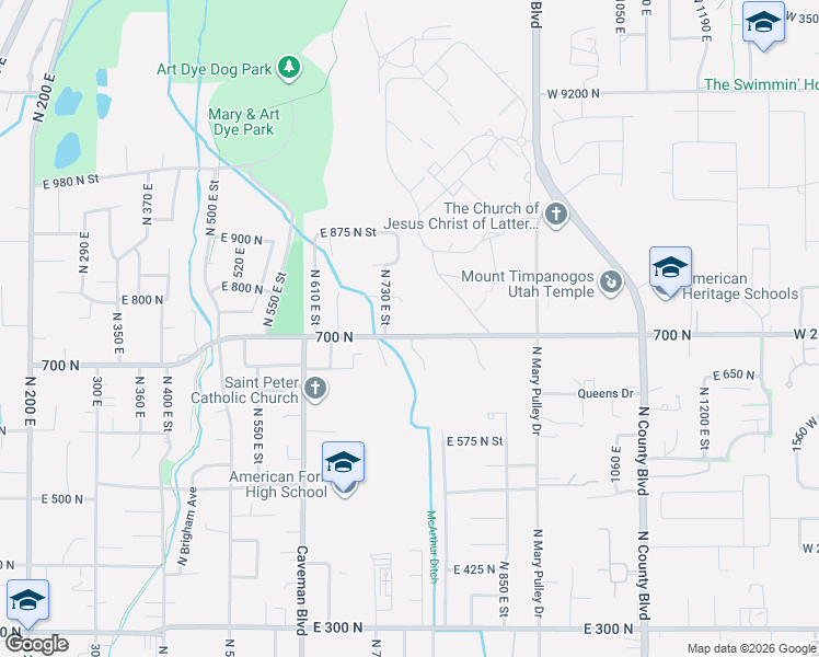 map of restaurants, bars, coffee shops, grocery stores, and more near 761 East 700 North in American Fork