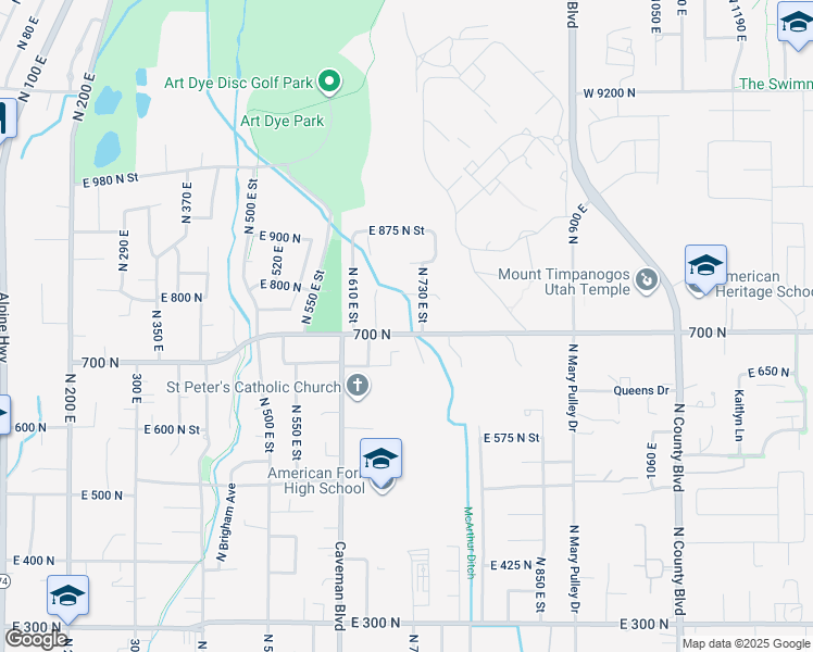 map of restaurants, bars, coffee shops, grocery stores, and more near 715 700 North in American Fork