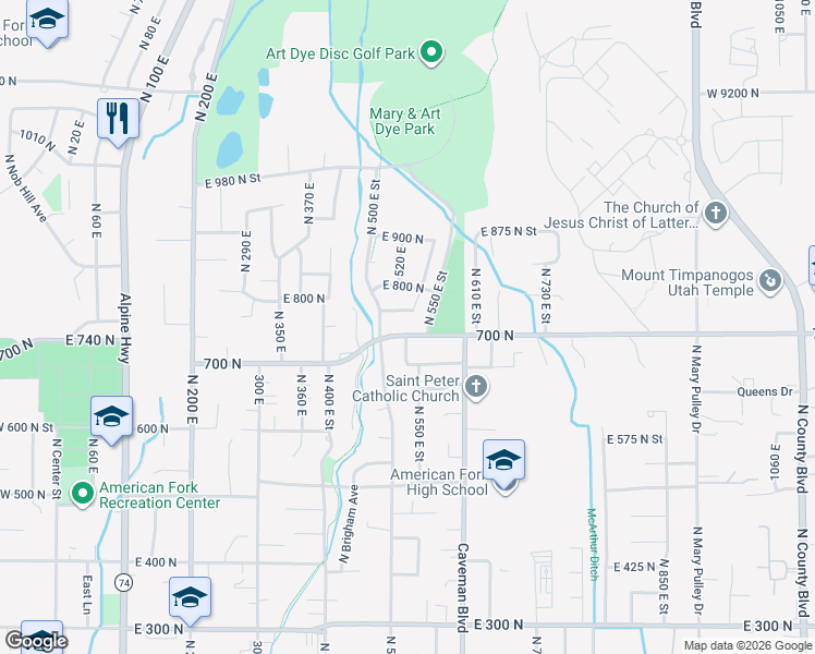 map of restaurants, bars, coffee shops, grocery stores, and more near in American Fork
