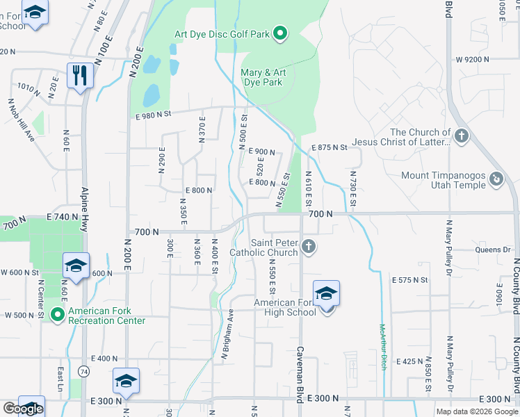 map of restaurants, bars, coffee shops, grocery stores, and more near in American Fork