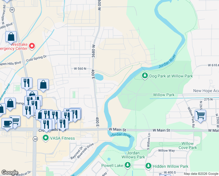 map of restaurants, bars, coffee shops, grocery stores, and more near 3591 Cornfield Drive in Lehi