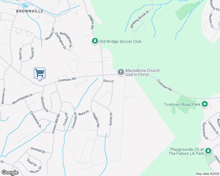 map of restaurants, bars, coffee shops, grocery stores, and more near 18 Erin Lane in Old Bridge