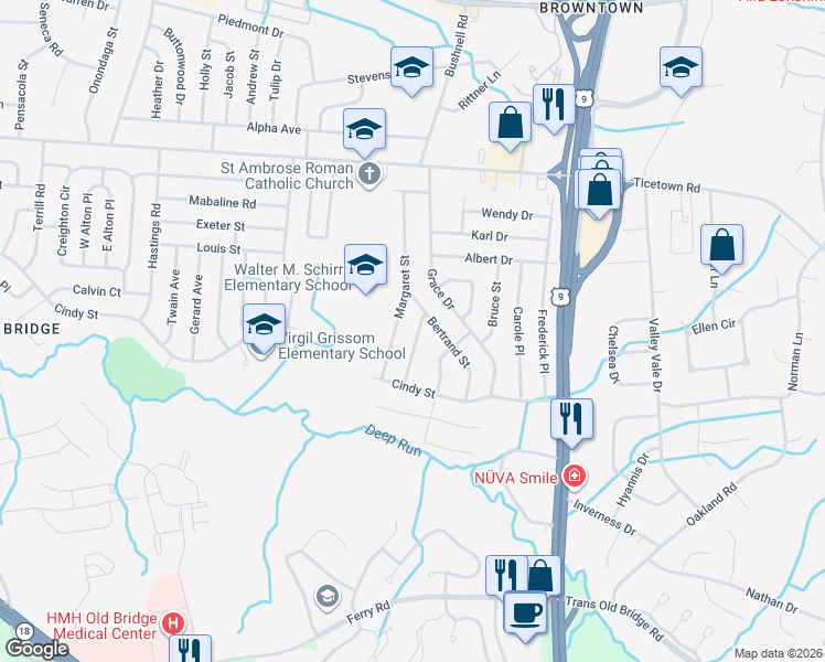 map of restaurants, bars, coffee shops, grocery stores, and more near 48 Margaret Street in Old Bridge