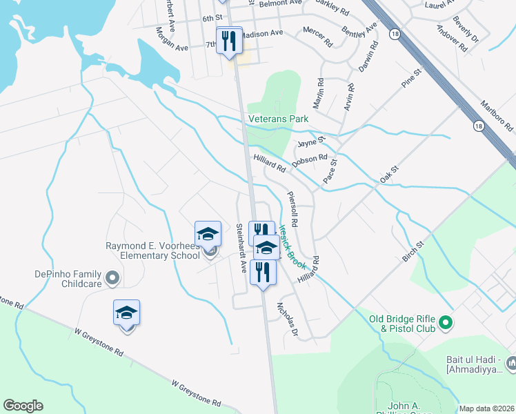 map of restaurants, bars, coffee shops, grocery stores, and more near 1283 Englishtown Road in Old Bridge