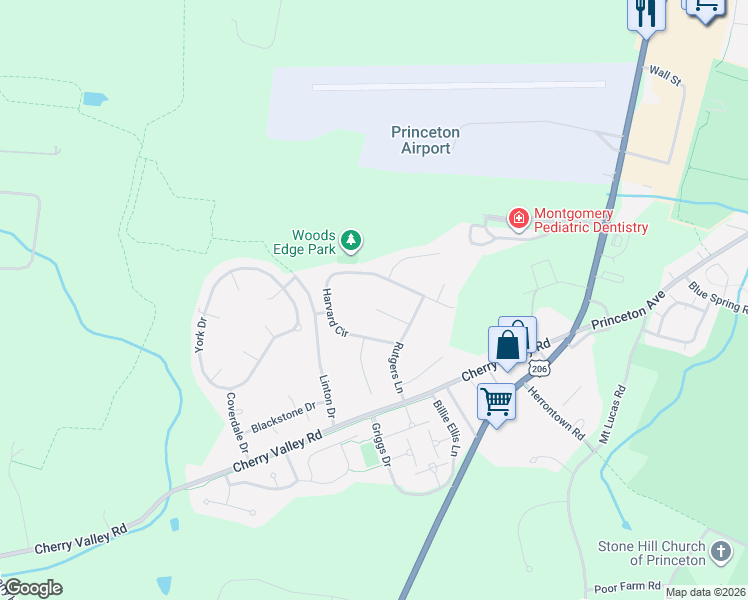 map of restaurants, bars, coffee shops, grocery stores, and more near 15 Cambridge Court in Princeton