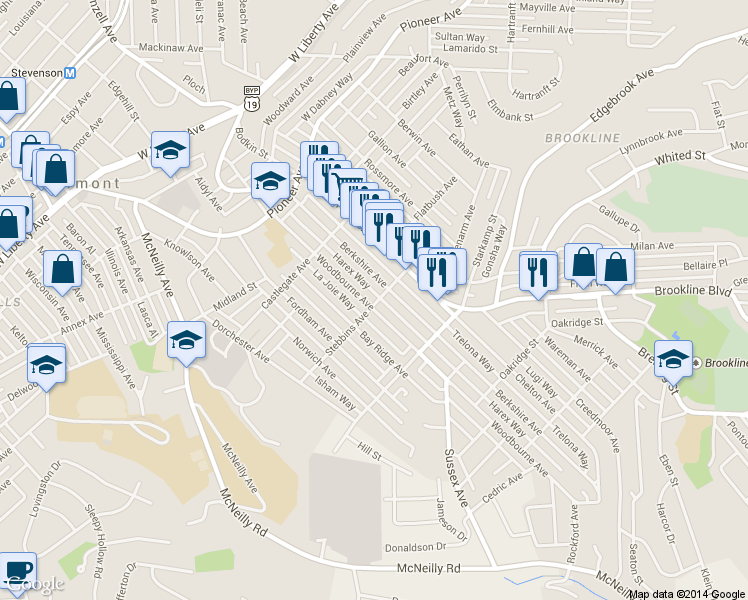 map of restaurants, bars, coffee shops, grocery stores, and more near 827 Woodbourne Avenue in Pittsburgh