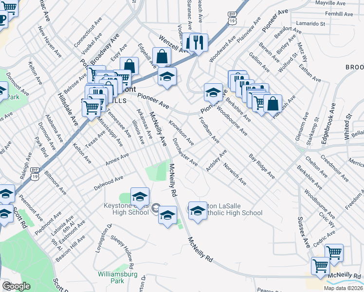 map of restaurants, bars, coffee shops, grocery stores, and more near 591 Dorchester Avenue in Pittsburgh