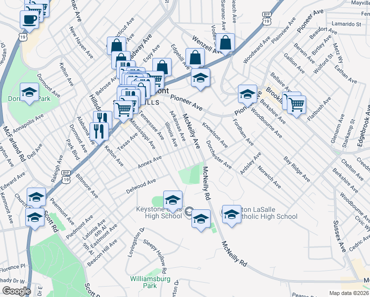 map of restaurants, bars, coffee shops, grocery stores, and more near 1201 Illinois Avenue in Pittsburgh