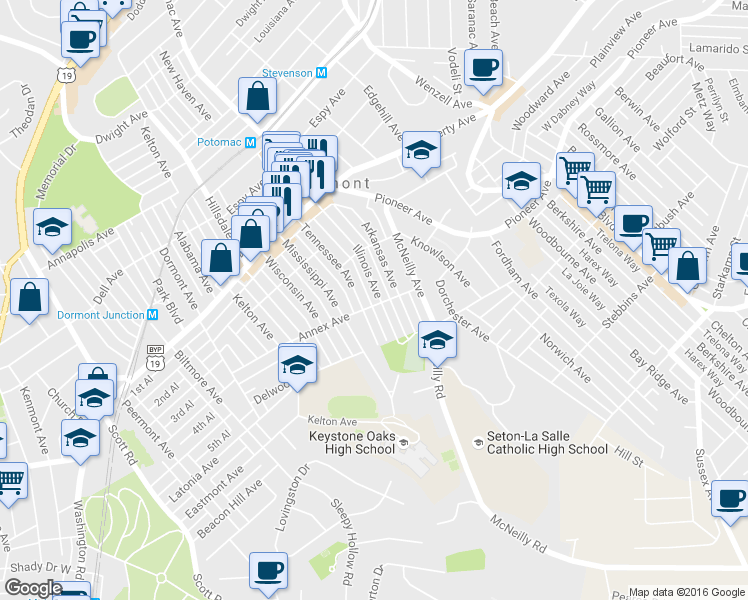 map of restaurants, bars, coffee shops, grocery stores, and more near 1201 Illinois Avenue in Pittsburgh