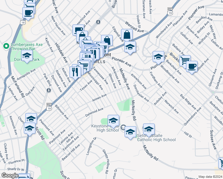 map of restaurants, bars, coffee shops, grocery stores, and more near 1201 Illinois Avenue in Pittsburgh