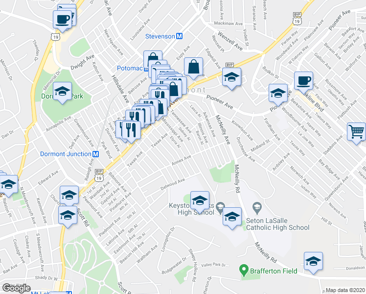 map of restaurants, bars, coffee shops, grocery stores, and more near 1230 Wisconsin Avenue in Pittsburgh