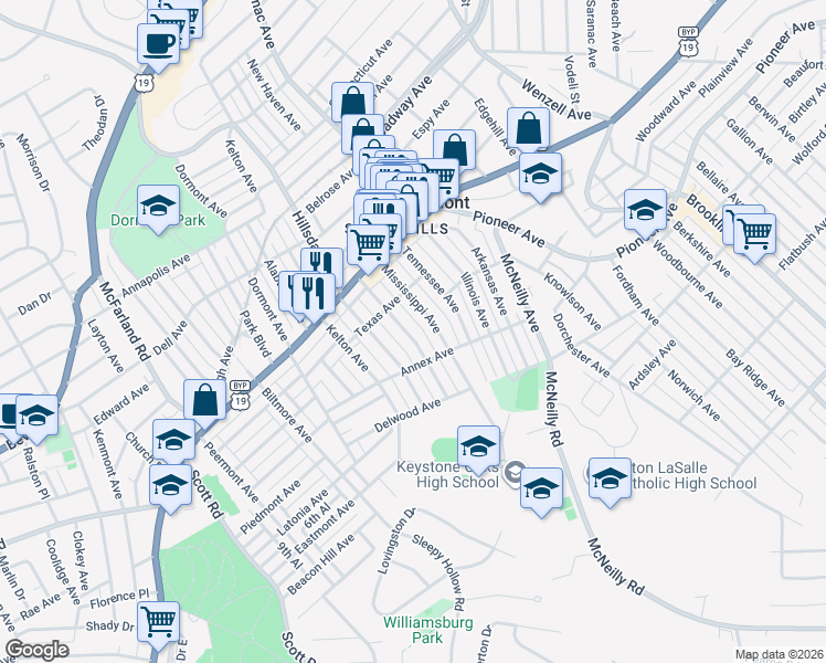 map of restaurants, bars, coffee shops, grocery stores, and more near 1230 Wisconsin Avenue in Pittsburgh