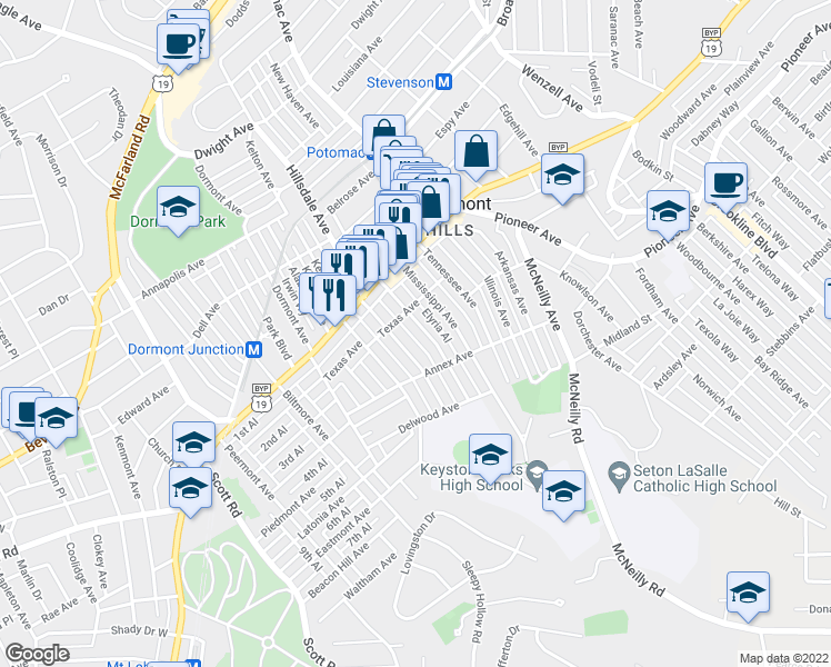 map of restaurants, bars, coffee shops, grocery stores, and more near 1230 Wisconsin Avenue in Pittsburgh