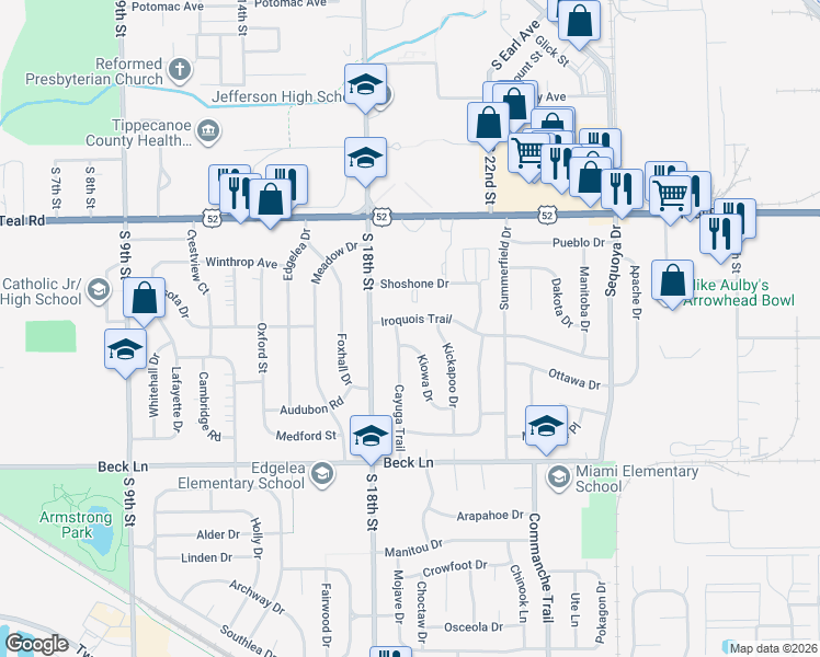 map of restaurants, bars, coffee shops, grocery stores, and more near 2400-2498 Cayuga Trail in Lafayette