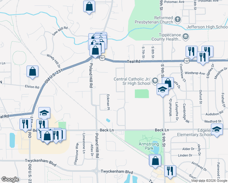 map of restaurants, bars, coffee shops, grocery stores, and more near 430 Eckman Lane in Lafayette