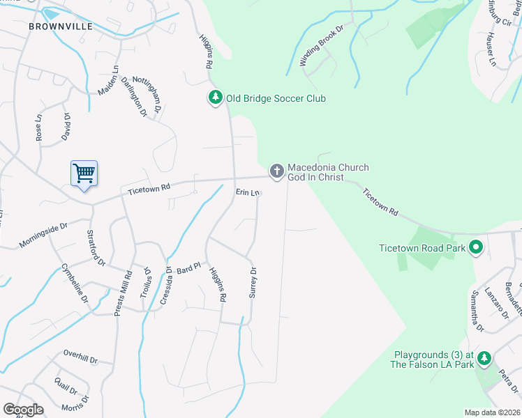 map of restaurants, bars, coffee shops, grocery stores, and more near 18 Erin Lane in Old Bridge Township