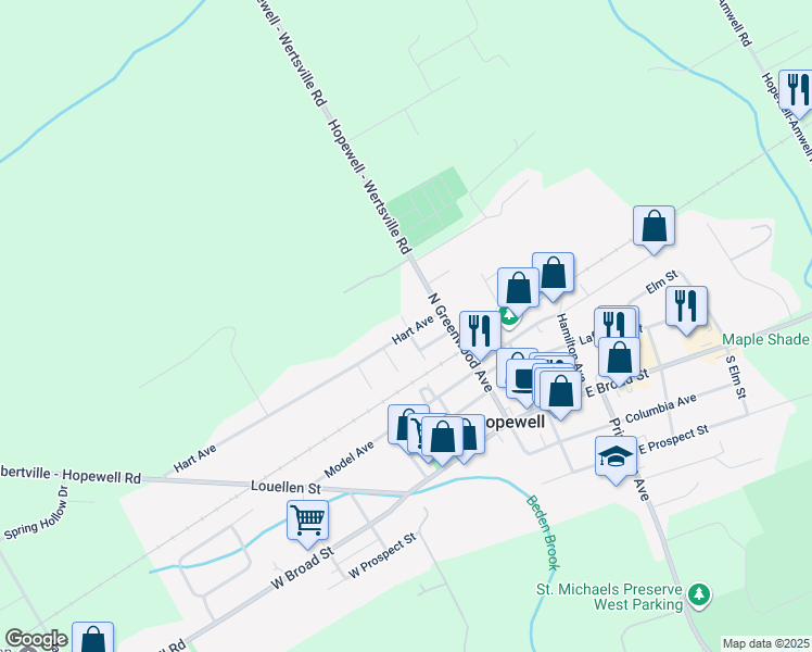 map of restaurants, bars, coffee shops, grocery stores, and more near 18 Hart Avenue in Hopewell