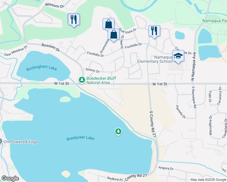 map of restaurants, bars, coffee shops, grocery stores, and more near 4274 Martinson Drive in Loveland