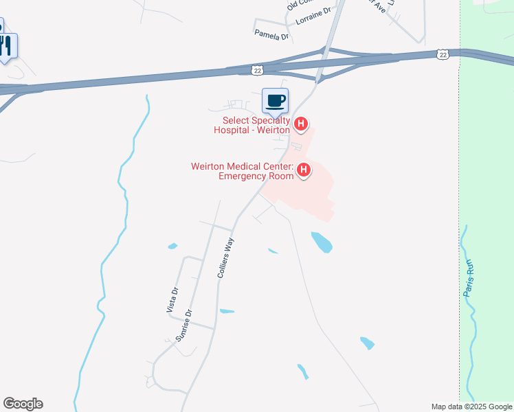 map of restaurants, bars, coffee shops, grocery stores, and more near 705 Colliers Way in Weirton